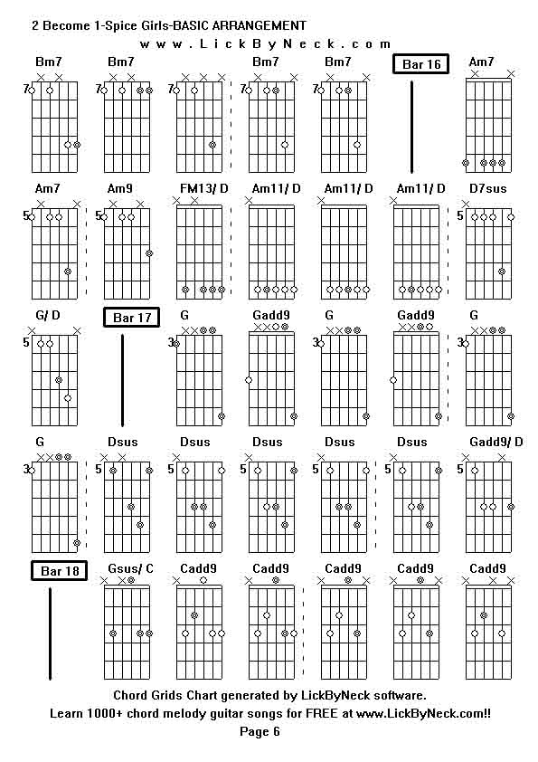 Chord Grids Chart of chord melody fingerstyle guitar song-2 Become 1-Spice Girls-BASIC ARRANGEMENT,generated by LickByNeck software.